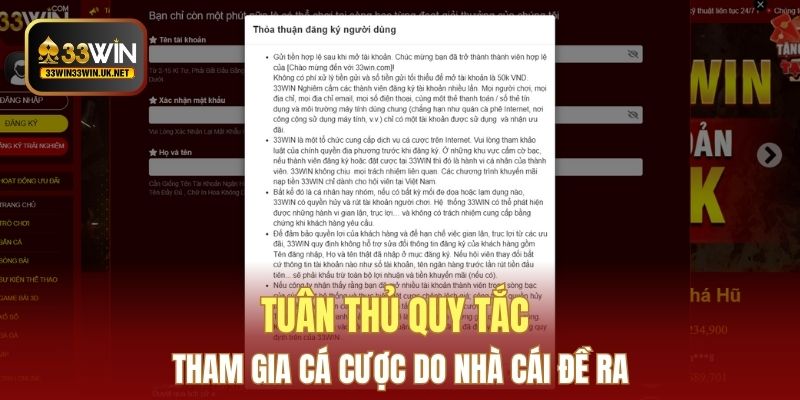 Tuân thủ quy tắc tham gia cá cược do nhà cái đề ra